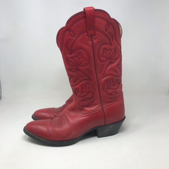 Ariat Red Leather Western Cowgirl Boots Size 8B - Picture 6 of 12